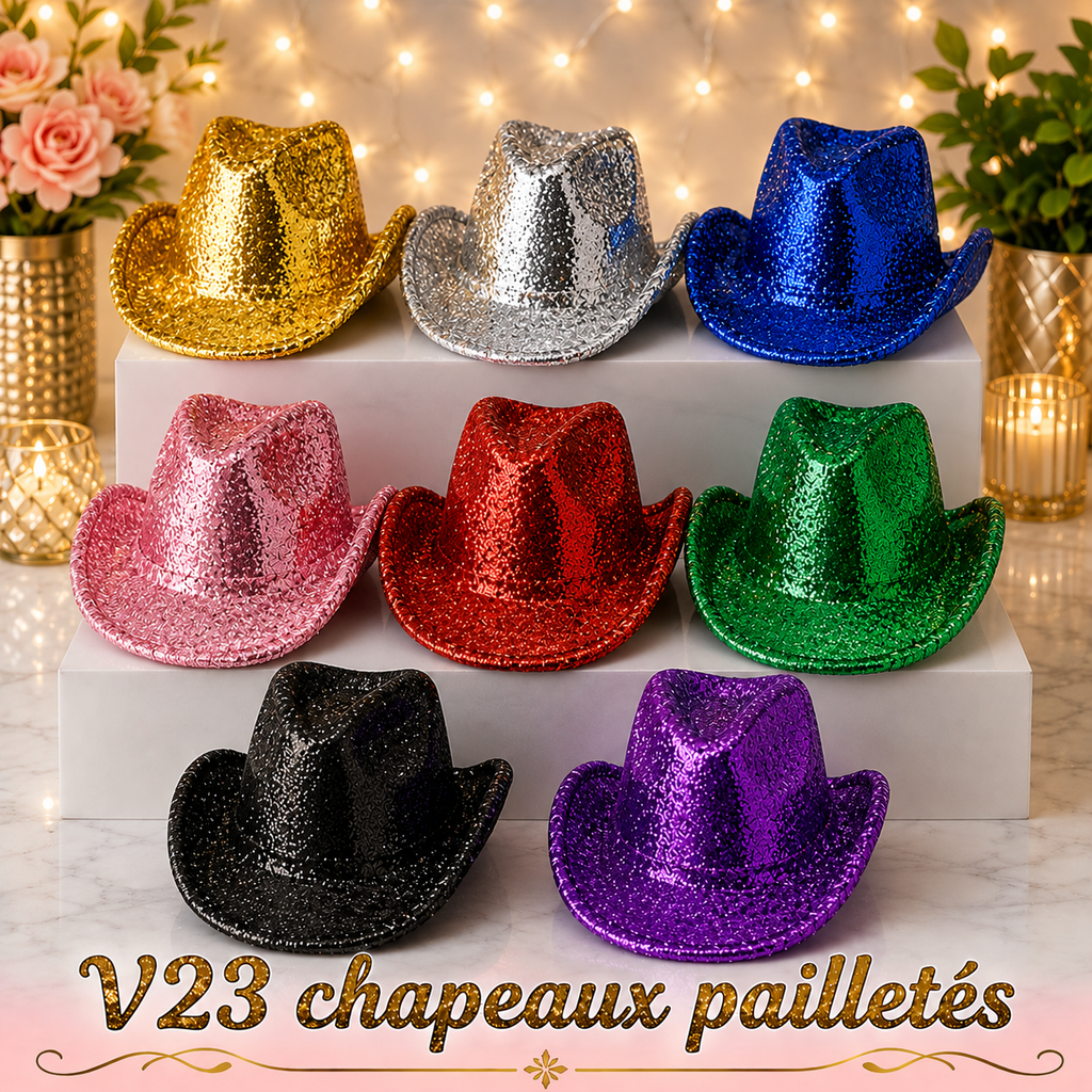 Chapeau pailleté plastique style cowboy