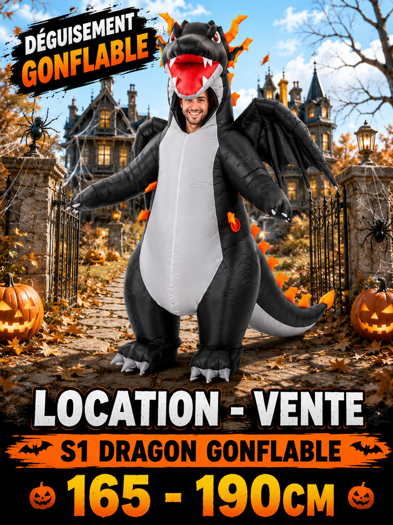 Dragon noir déguisement gonflable