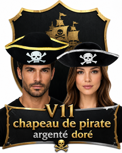 Chapeau pirate or argent